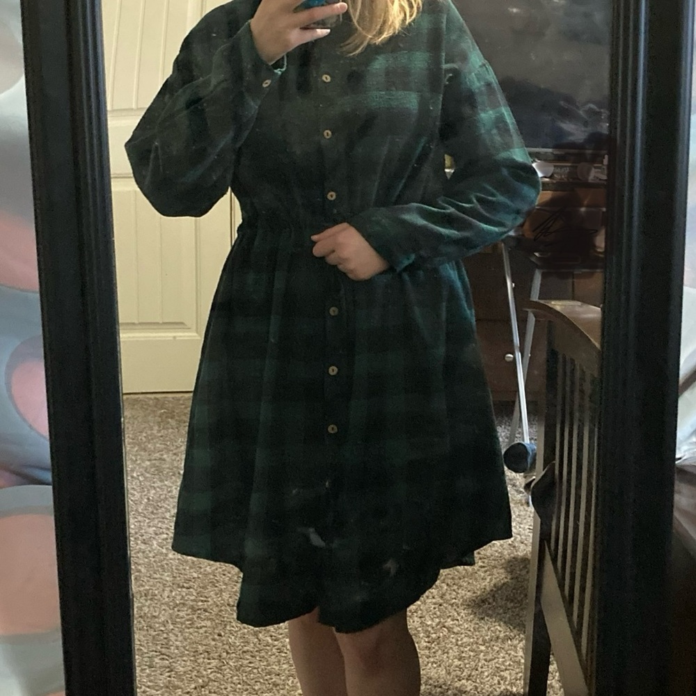 Green XL plaid knee length dress